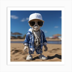 Skeleton On The Beach Art Print