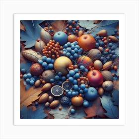 Fruits On Autumn Leaves Art Print