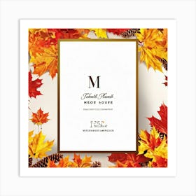 Autumnal Leaf Illustration One Central Maple Foliage Display Flanked By Smaller Elements Of Orange (3) Art Print