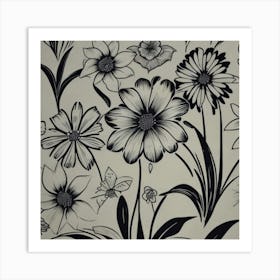 Black And White Flowers Art Print