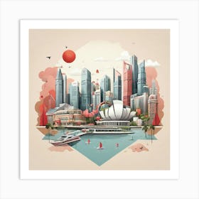 Singapore Geometric City Illustration Art Print 2 Art Print