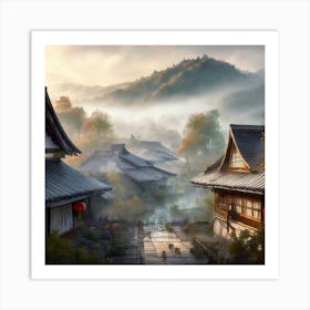 Firefly Rustic Rooftop Japanese Vintage Village Landscape 78771 (1) Art Print