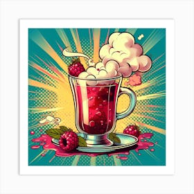 Pop Illustration Of A Cup Of Raspberry Tea Art Print