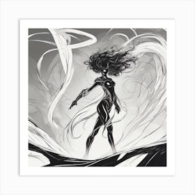 Negative Space Comic Art, Fierce Heroine, Silhouette, Black And White Backdrop, Clean Lines, Minima (7) Art Print