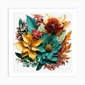 Design A Piece Featuring Elements Of Nature Such As Leaves And Flowers, Autumn Flowers Art Print