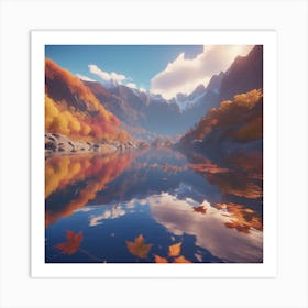 Autumn Leaves On A Lake Art Print