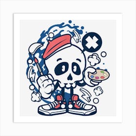 Funny Painter Artist Skeleton Art Print