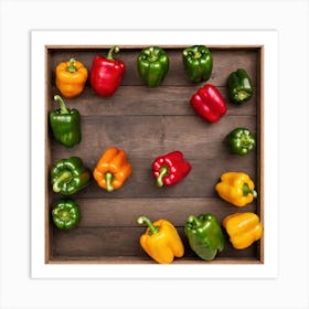 Colorful Peppers In A Wooden Frame 2 Art Print