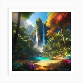 Waterfall In The Jungle 29 Art Print