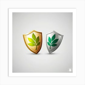 Two Shields With Leaves Art Print Art Print