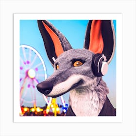 Fox With Headphones Art Print