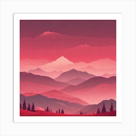 Misty mountains background in red tone 53 Art Print