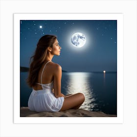 Jovencita Contemplando La Luna Art Print