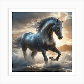 Blue Horse In The Ocean Art Print