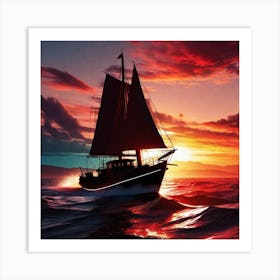 Sailboat At Sunset 8 Art Print