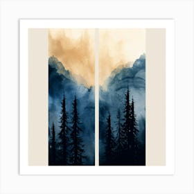 Two Paintings Of Mountains Art Print