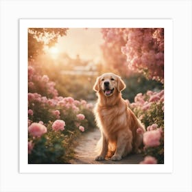 Golden Retriever In The Garden Art Print