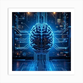 Abstract Illustration Of A Human Brain Replete With Circuit Lines And Integrated Chips Elements Rep Art Print