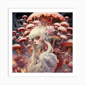 Girl With Mushrooms Art Print