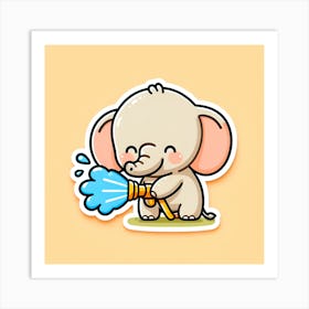 Cute Elephant Watering 1 Art Print