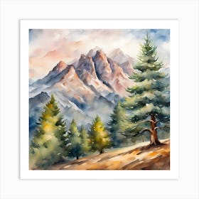 Watercolor Of Mountains Art Print