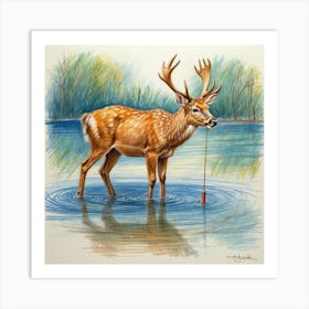 Deer Fishing 3 Art Print