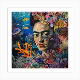 Frida Kahlo and the Coral Reef. Animal Conservation Series Art Print