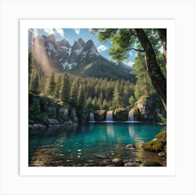 Waterfall In The Mountains Art Print