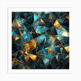 Abstract Blue And Gold Triangles Art Print