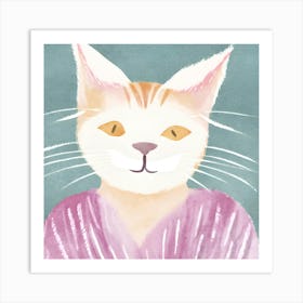 Cat In Pink Sweater Art Print