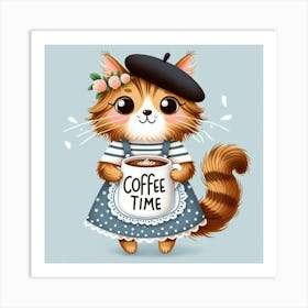 Coffee Time Cat Art Print