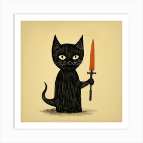 Black Cat Holding A Knife Art Print