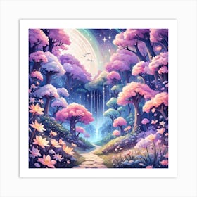 A Fantasy Forest With Twinkling Stars In Pastel Tone Square Composition 429 Art Print