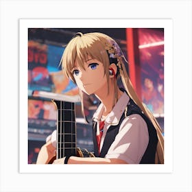Anime Girl Playing Guitar Art Print