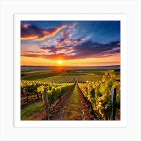 Sunset Sky Agriculture Yellow Growing Landscape Vine Growing Green Country Farm Sunrise G Art Print