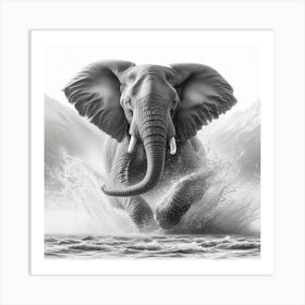 Elephant Splashing Water 1 Poster