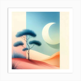 Landscape With Tree And Moon Art Print