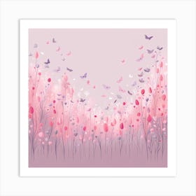 Pink Flowers And Butterflies VECTOR ART Art Print