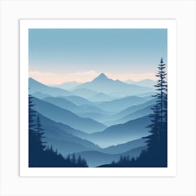 Misty mountains background in blue tone 84 Art Print