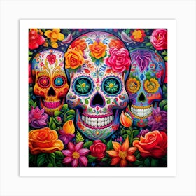 Maraclemente Many Sugar Skulls Colorful Flowers Vibrant Colors 5 Art Print