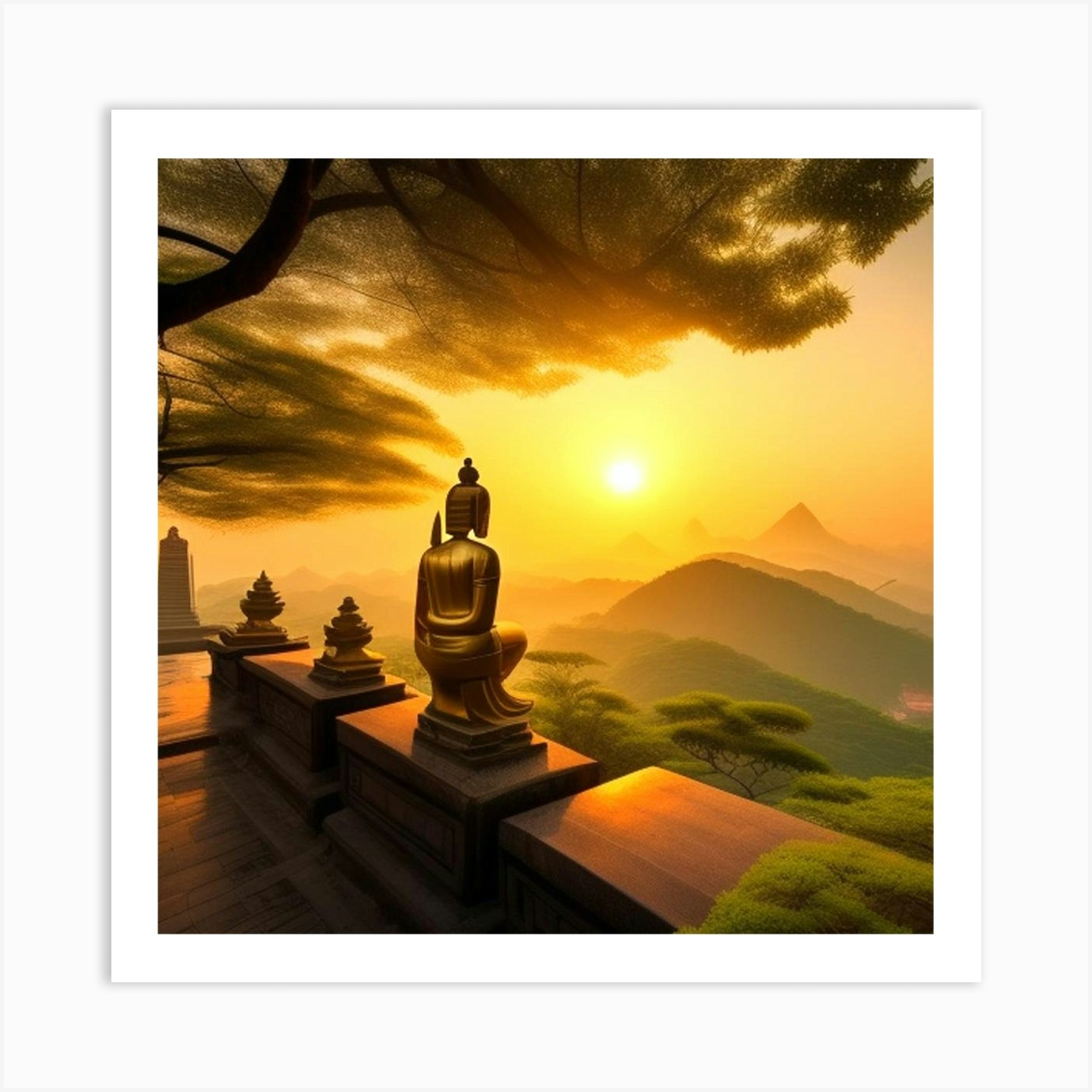 Buddha Statue At Sunrise Art Print