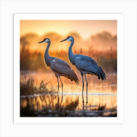 Cranes At Sunrise art print Art Print