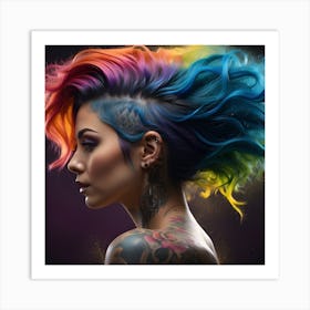 Tattooed Woman With Rainbow Hair Art Print