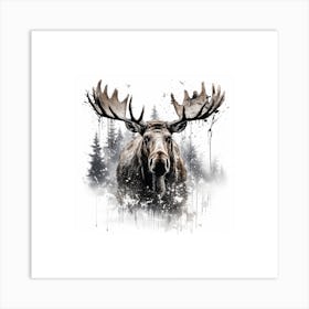 Moose Sketch With Ink Splash Effect 1 Art Print