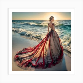 Wedding Dress On The Beach Art Print