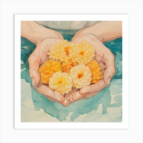 Flowers In Hands Art Print