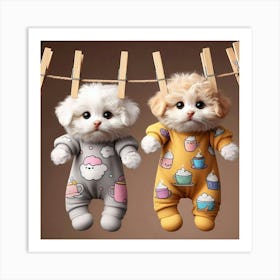 Cute Kittens Hanging On Clothesline Art Print