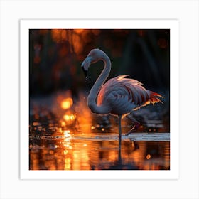 Flamingo At Sunset 7 Art Print