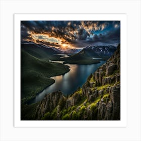 Sunset Over Lake Art Print