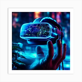 Virtual Reality Interface Headset Resting On An Opened Palmed Hand Futuristic Holographic Displays 707590057 (3) Art Print